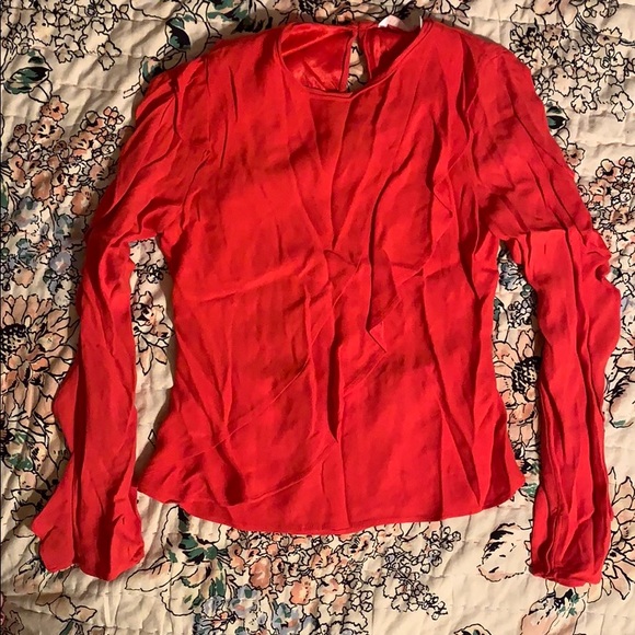 New Zara Red Ruffle Long Sleeves Top - Picture 3 of 6